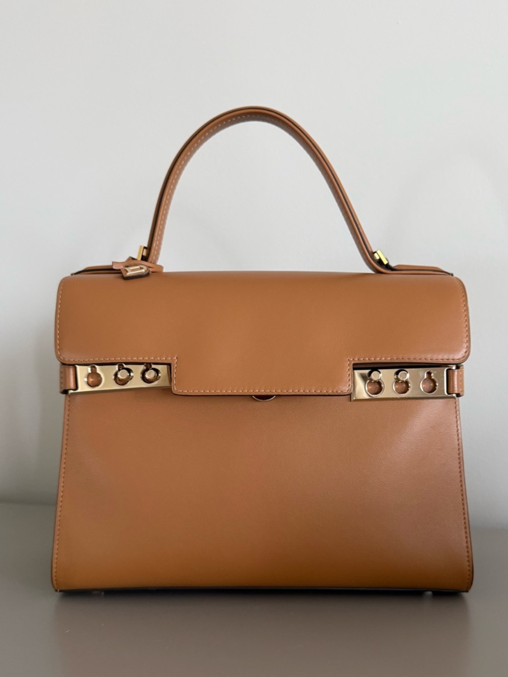 Delvaux Tempête MM Box Calf bag in Tan